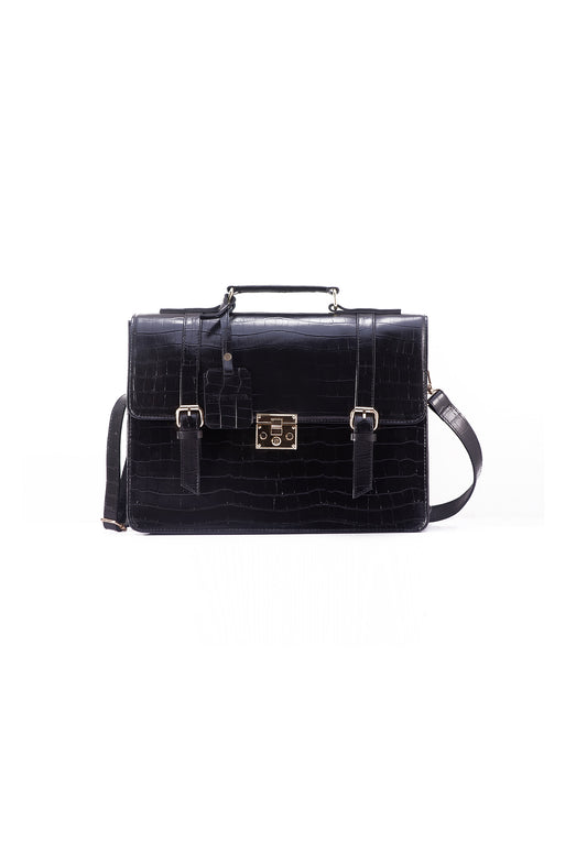 Black Commuter Business Bag - Croc Skin