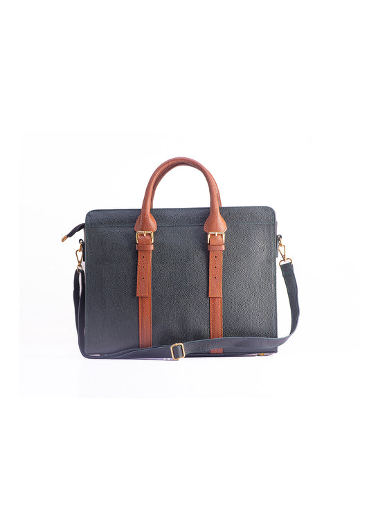 Zusi Green Leather Briefcase with Tan Detail
