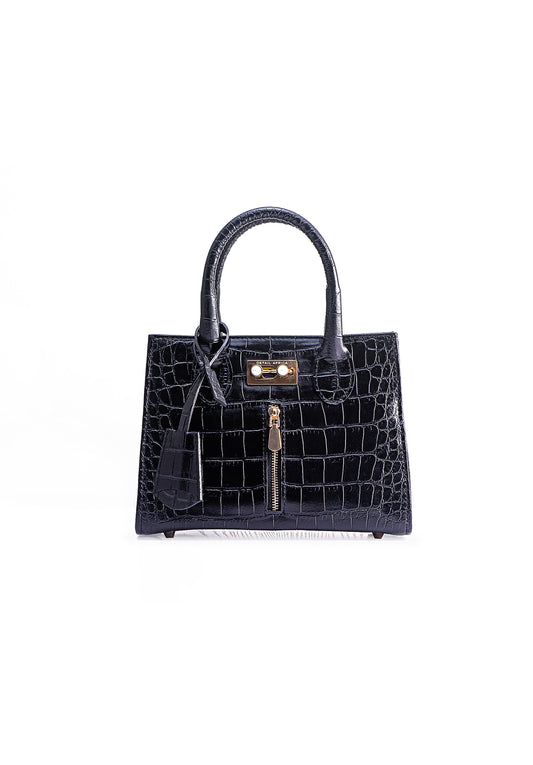 Cleo Hand Bag - Black Croc Skin
