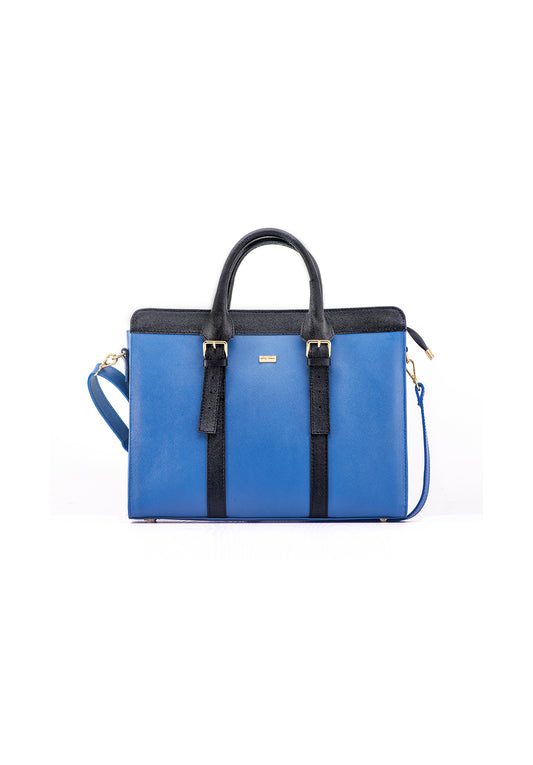 Zusi Blue Leather Briefcase with Black Detail