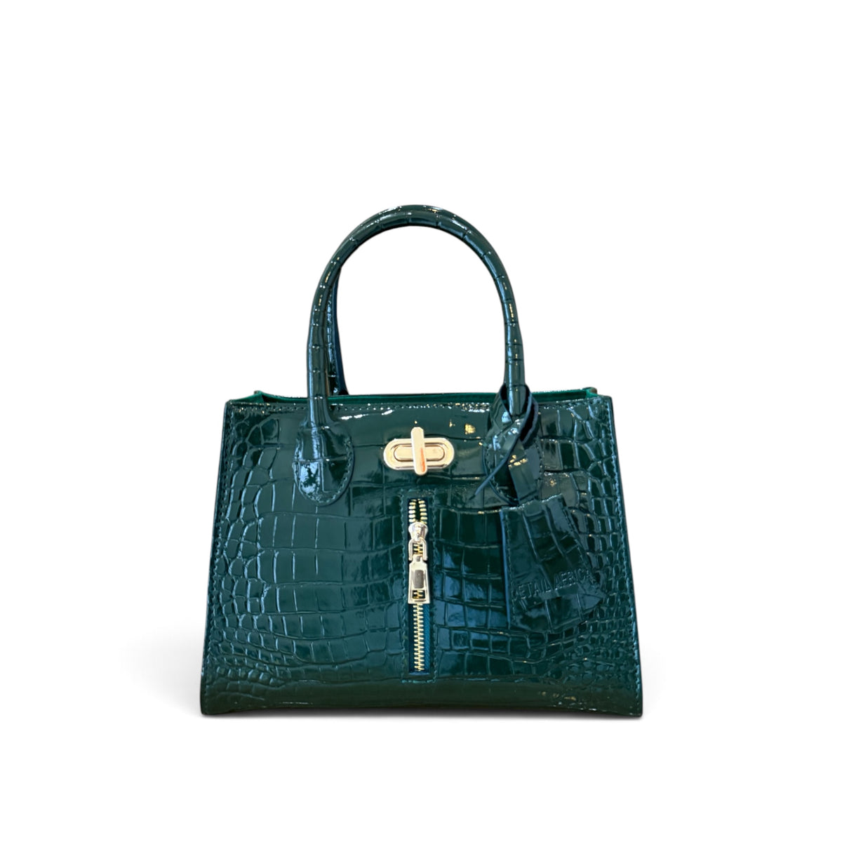 front view of Cleo HandBag Green Croc Skin