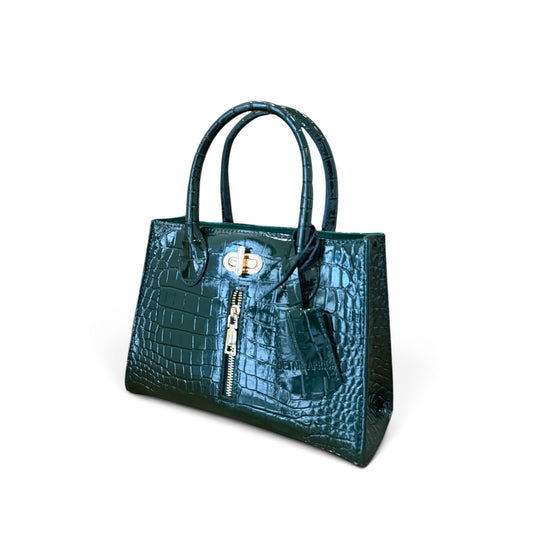 side view of Cleo HandBag Green Croc Skin