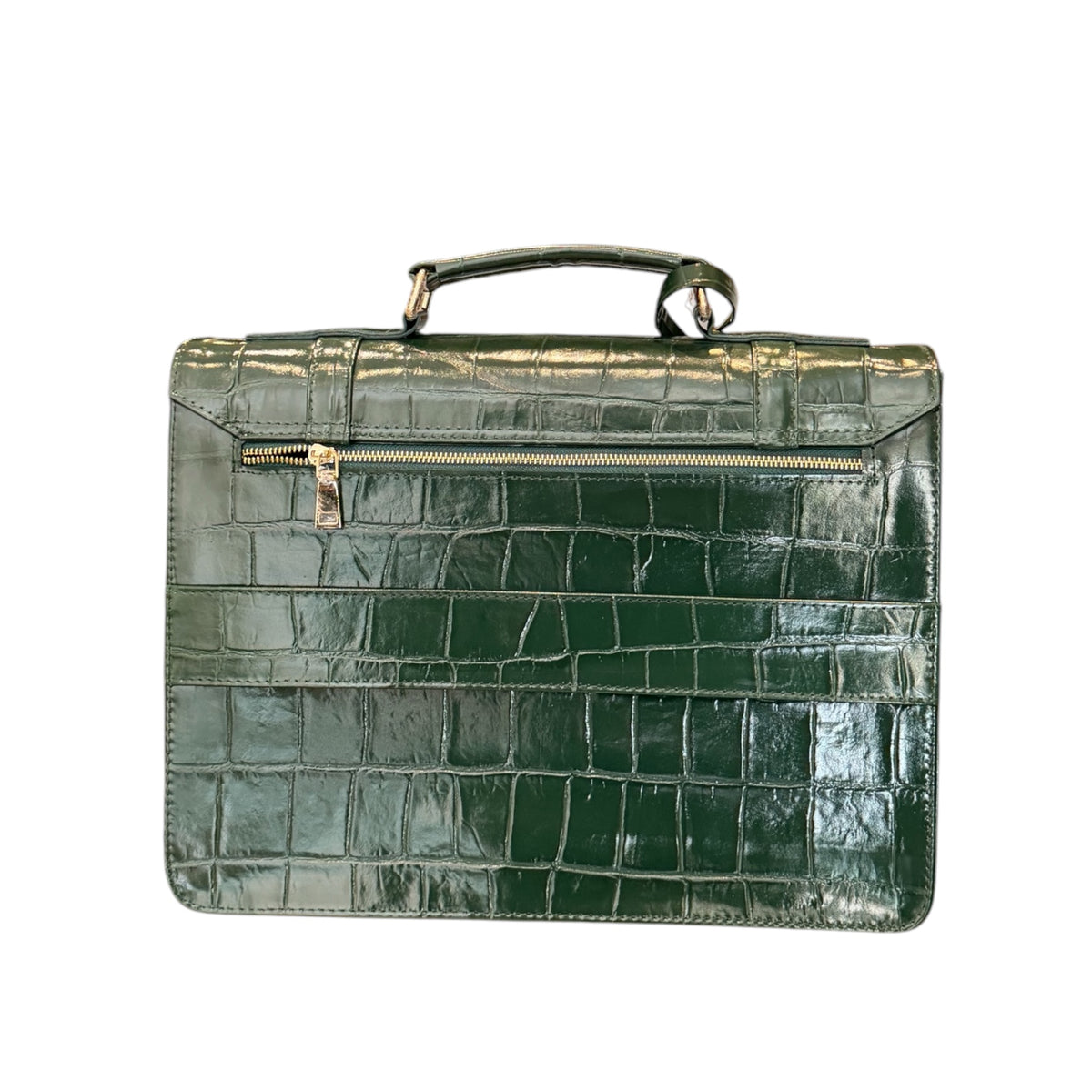 backview of Green Commuter Business Bag croc skin front view