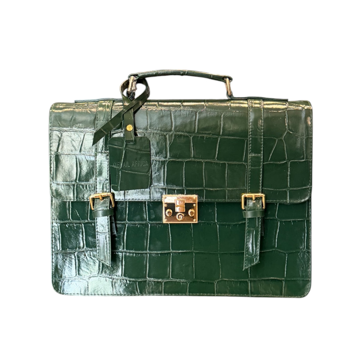  front view of Green Commuter Business Bag croc skin front view