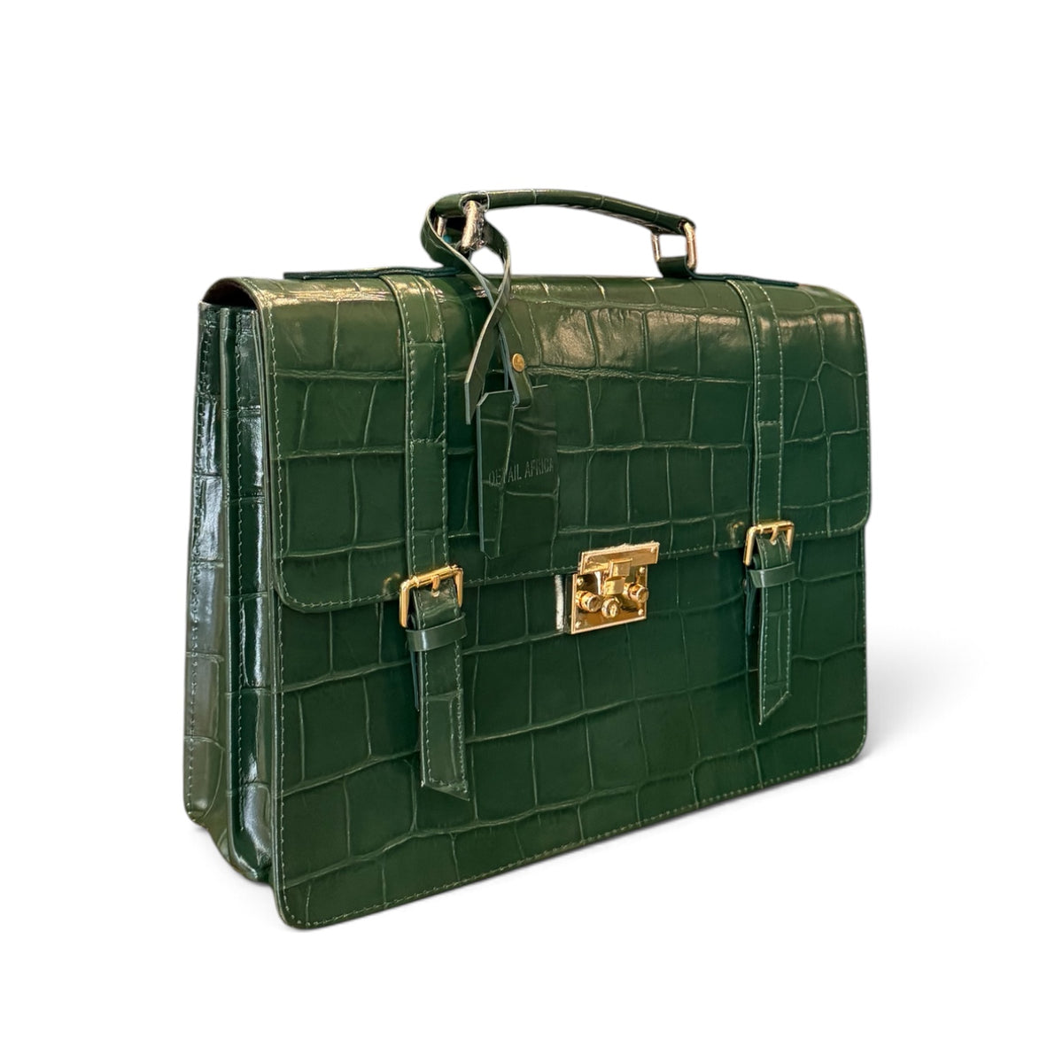 side view of Green Commuter Business Bag croc skin front view
