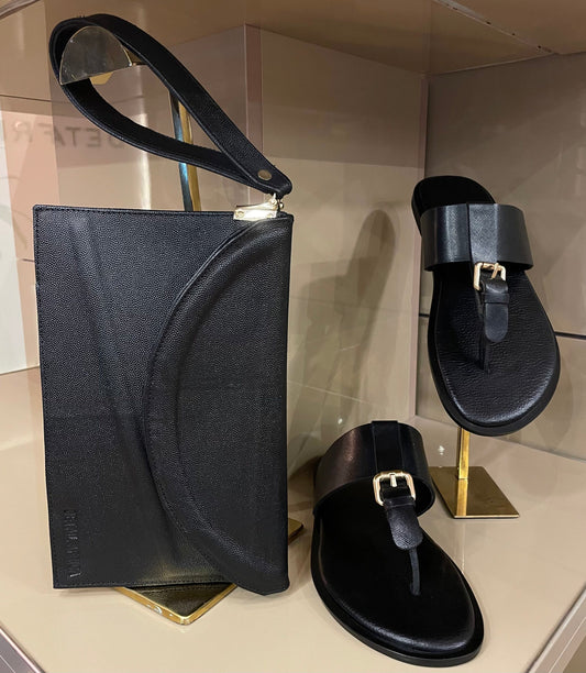 Black Ultra Slim Clutch and Slippers