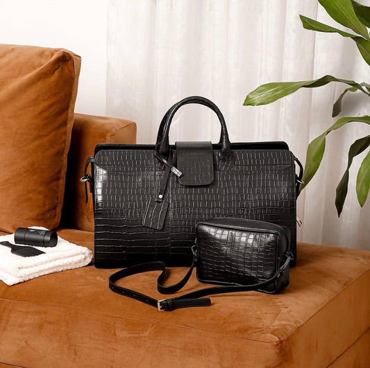 Black Alligator Skin Duffle Bag and Travel Kit II