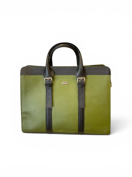 Lemon green leather briefcase back view