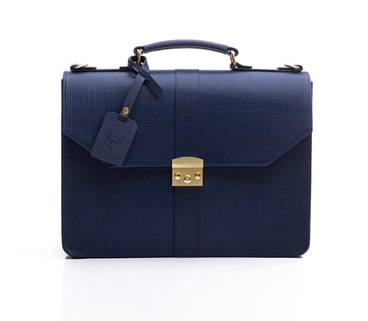 Naju Leather Briefcase - Navy Blue
