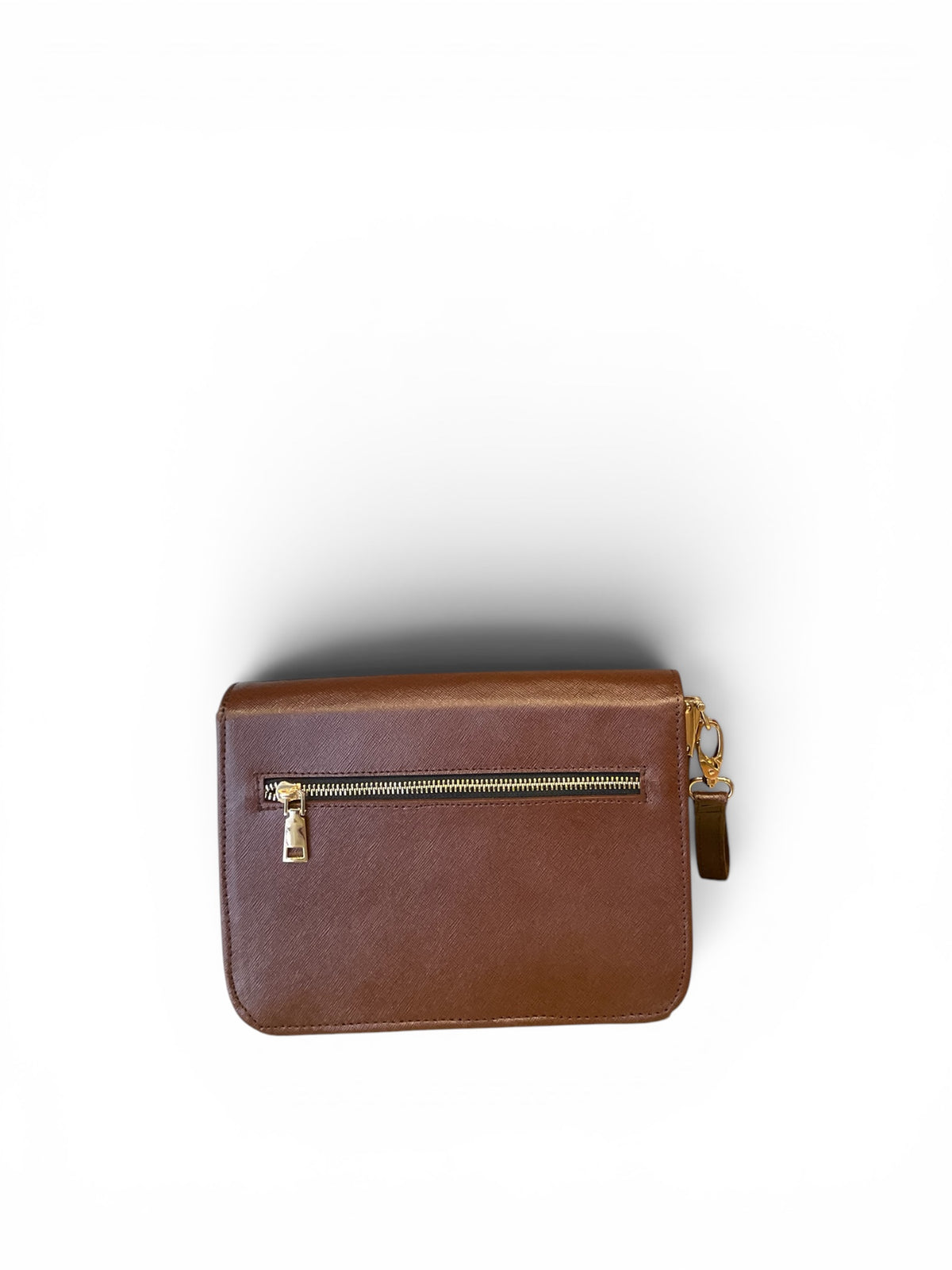 A brown leather detail africa clutch bag