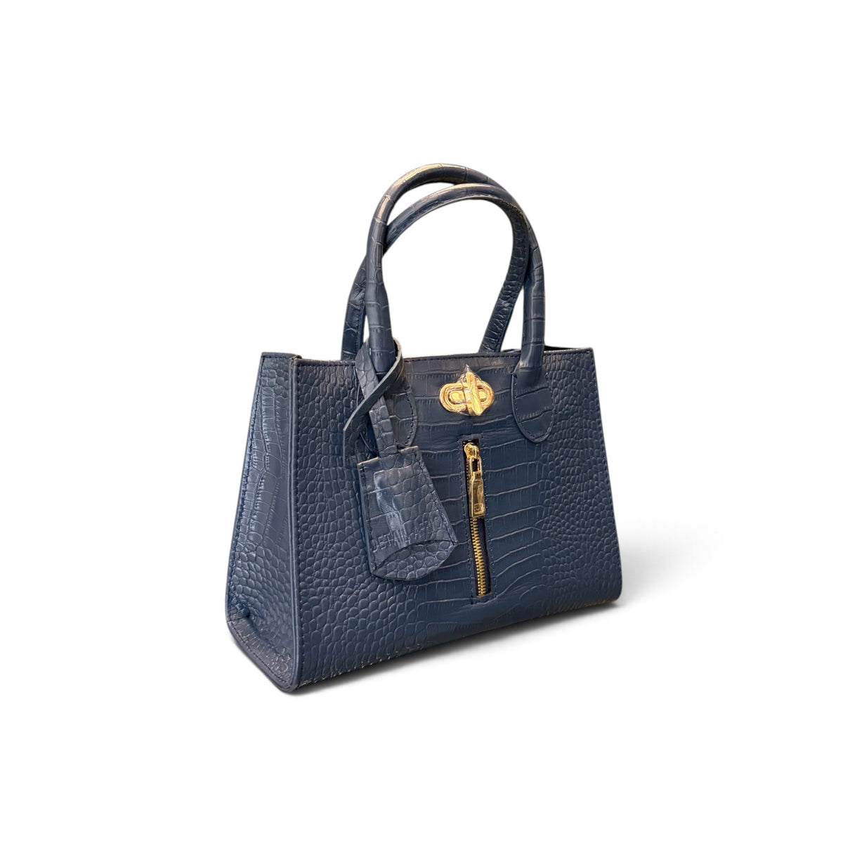 side  view of The Cleo Hand Bag navy blue