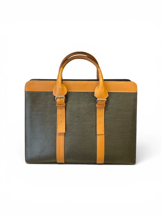 Zusi Leather Briefcase - Black with tan strap