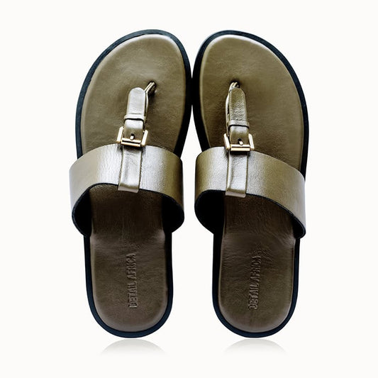 Ruki Wine Slippers metallic dark green straps and gold-tone buckle details