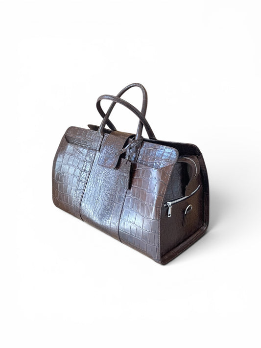 Tourman Duffle Bag in brown croc skin side view