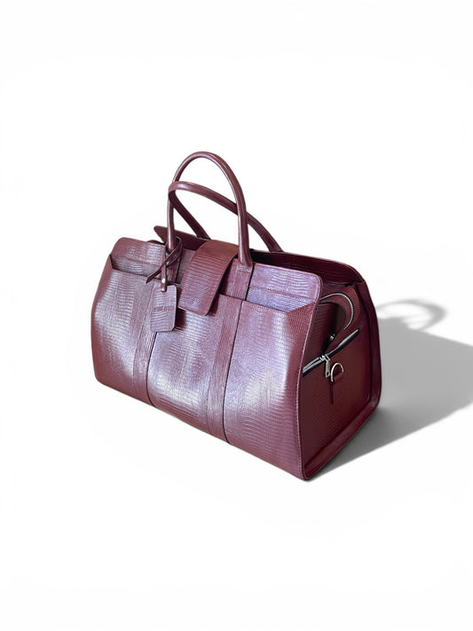 Tourman Duffle Bag in burgundy croc skin side view
