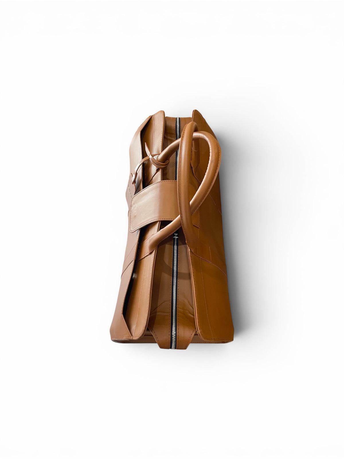 Tourman Duffle Bag in tan leather top-down view