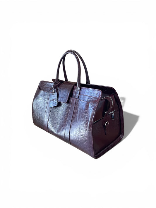 Tourman Duffle Bag in wine croc skin side view
