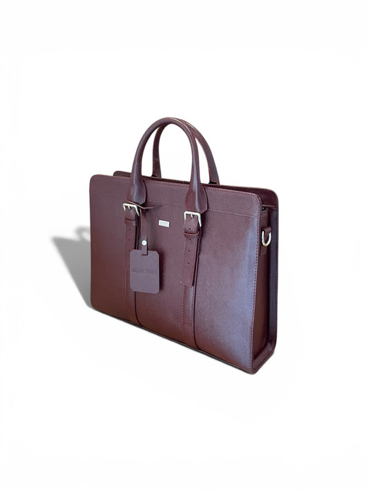 Zusi Leather Briefcase Wine Side view 