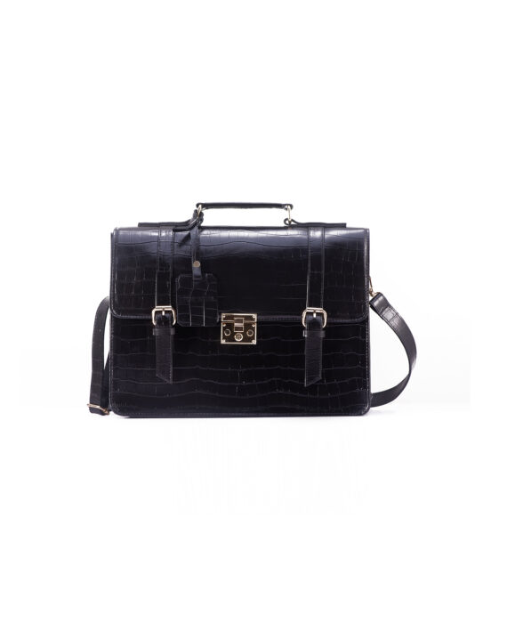 Black Commuter Business Bag - Croc Skin