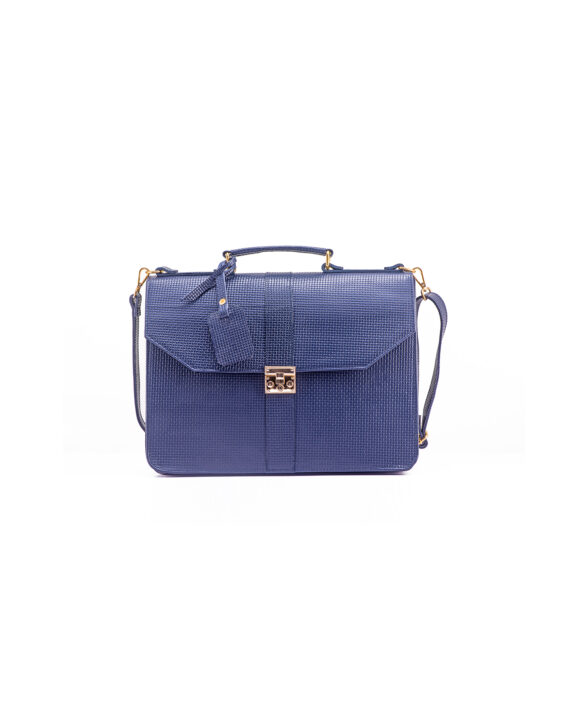 Blue Naju Leather Briefcase - Croc Skin