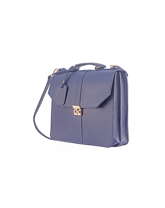 Blue Naju Leather Briefcase - Croc Skin - Image 2