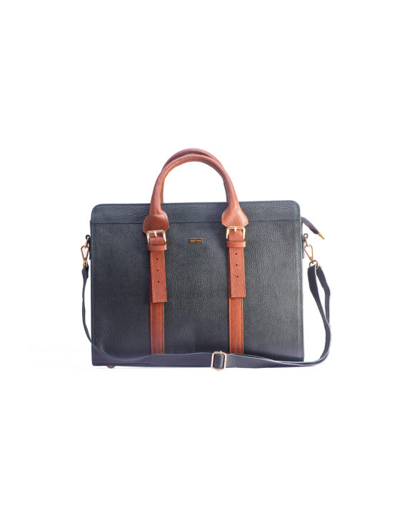 Zusi Green Leather Briefcase with Tan Detail - Image 3