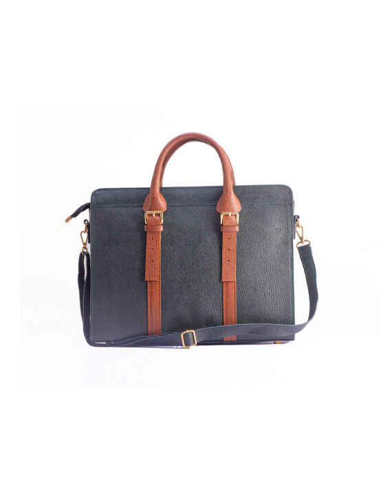 Zusi Green Leather Briefcase with Tan Detail