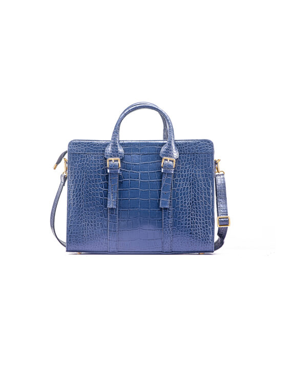 Zusi Blue Leather Briefcase - Croc Skin - Image 3