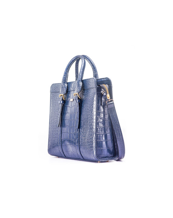 Zusi Blue Leather Briefcase - Croc Skin - Image 2