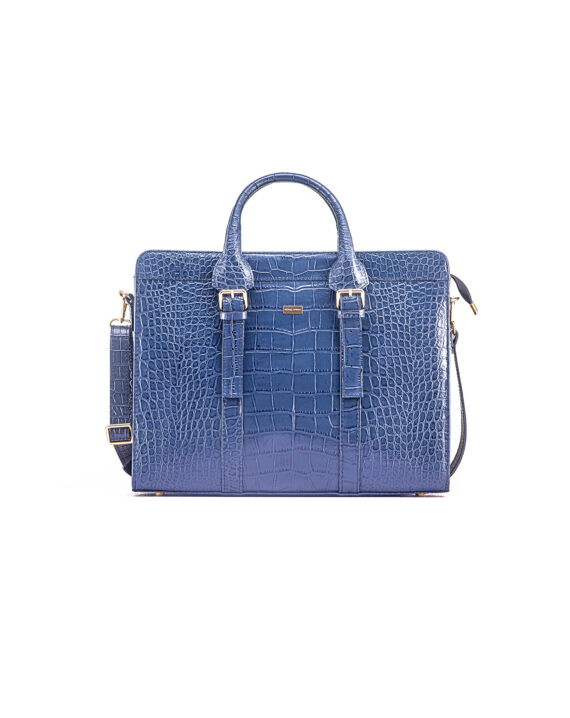 Zusi Blue Leather Briefcase - Croc Skin