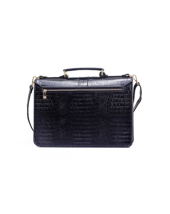 Black Naju Leather Briefcase - Croc Skin - Image 3