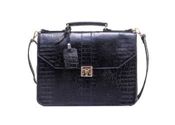 Black Naju Leather Briefcase – Croc Skin